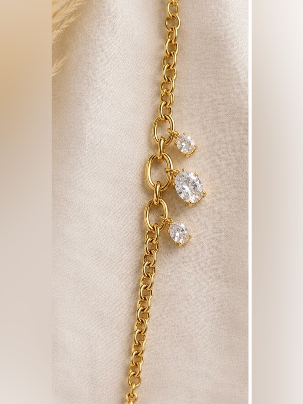 Gold Filled Chain Bracelet with Clear CZ Charms - Women’s Jewelry